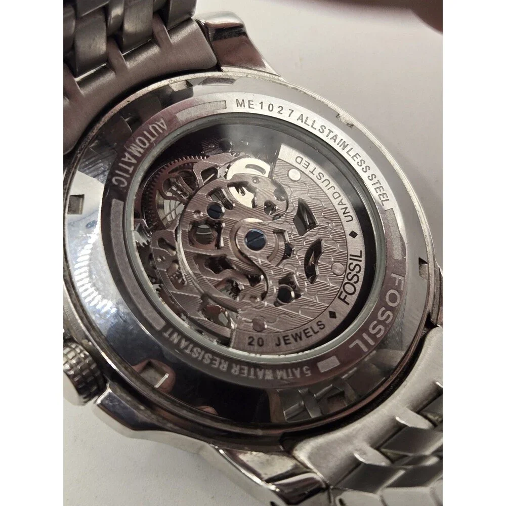 Fossil ME1027 AUT-O-MATIC Self-Winding Skeleton Stainless Steel Watch. 7.25
